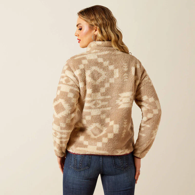 Ariat Berber Snap Pullover Tan/Burgundy - Image 2
