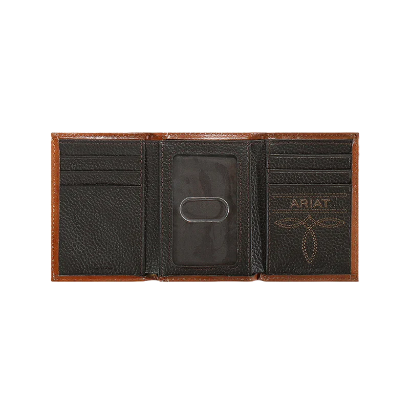 Ariat® Men's Trifold Basketweave Shield Tan Wallet - Image 2