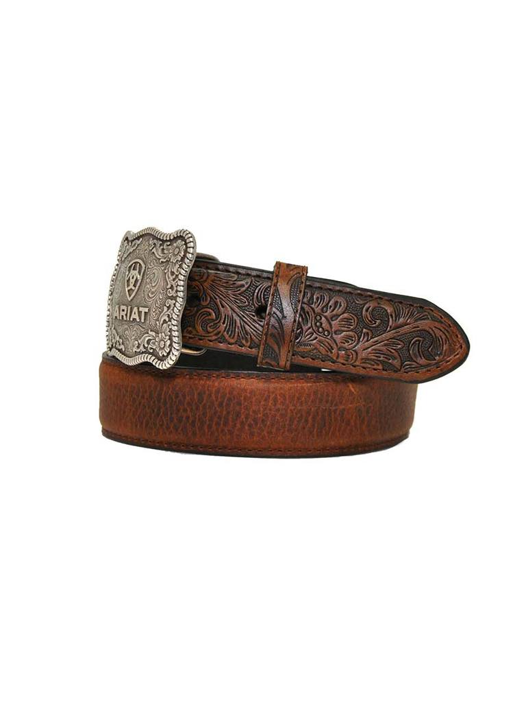 Ariat Boys Shield Logo Distressed Hand Tooled Leather Belt - Image 2