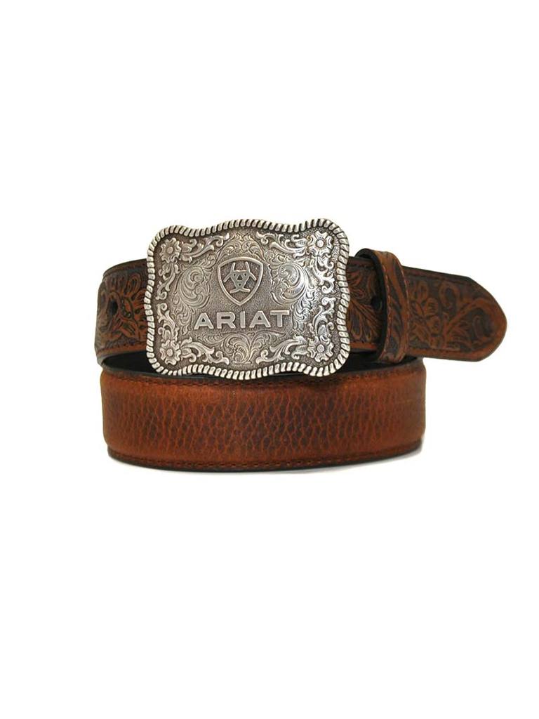 Ariat Boys Shield Logo Distressed Hand Tooled Leather Belt - Image 4