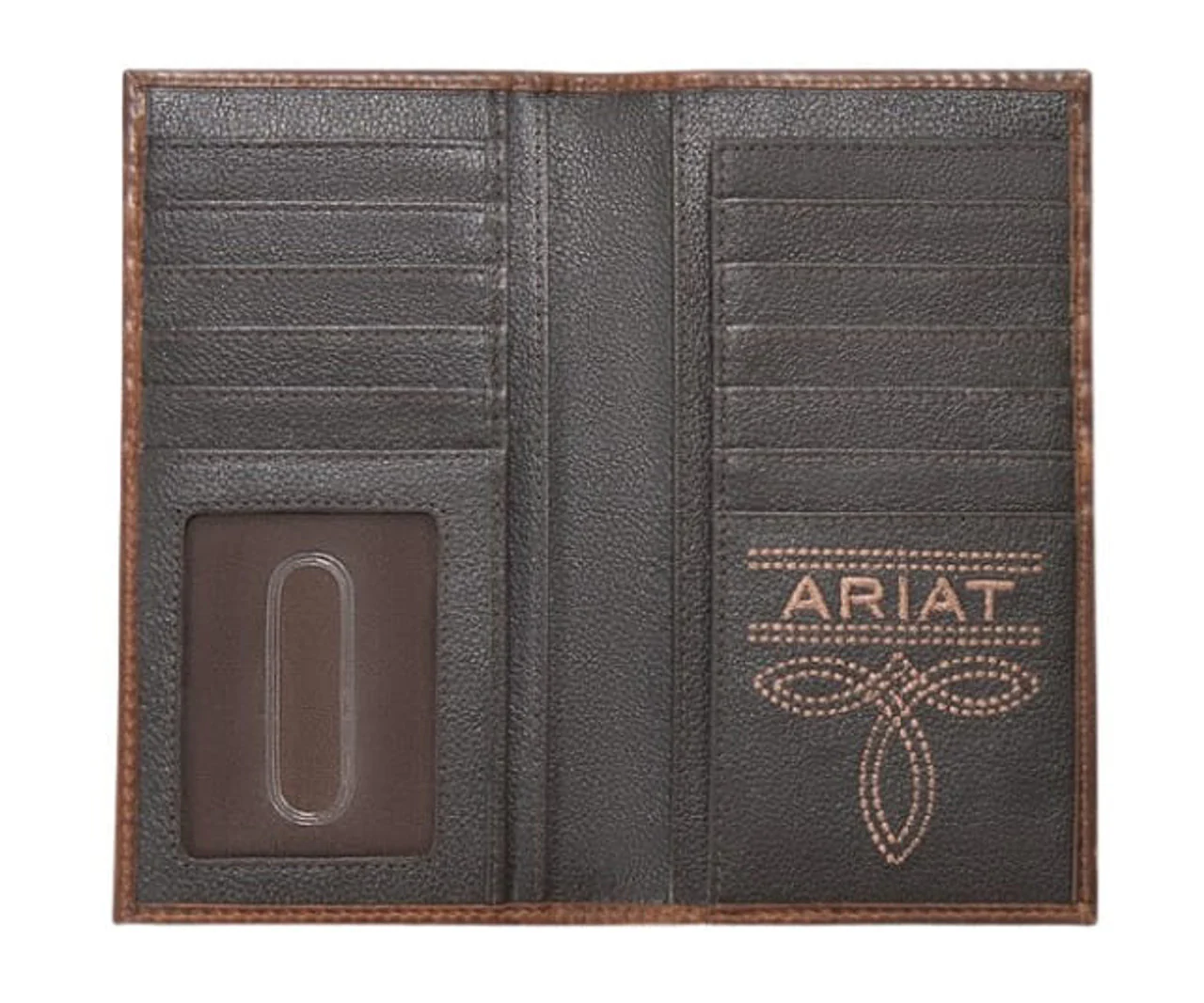 Ariat Mens Brown Leather Stitched Logo Rodeo Wallet - Image 3