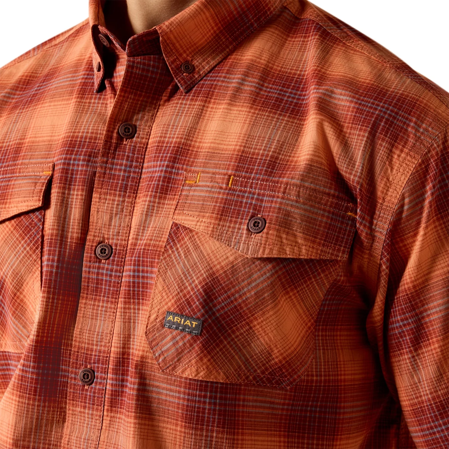 Ariat Men's Rebar DuraStretch Short Sleeve Work Shirt Sunset Orange - Image 3