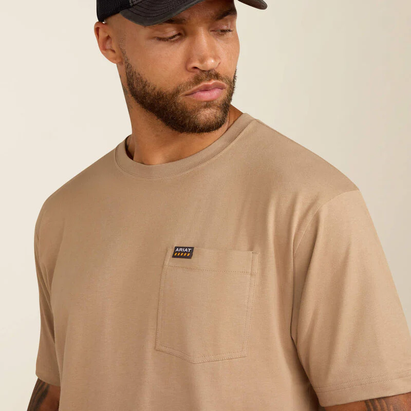Ariat Rebar Cotton Strong Standard Pocket T-Shirt Greige - Image 3