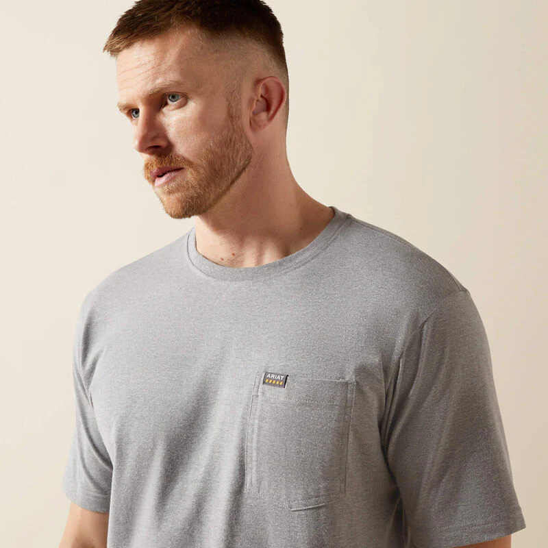 Ariat Rebar Cotton Strong Standard Pocket T-Shirt Heather Grey - Image 3