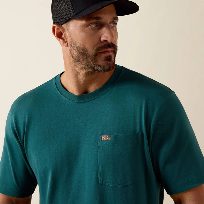 Ariat Rebar Cotton Strong Standard Pocket T-Shirt Mediterranean - Image 3