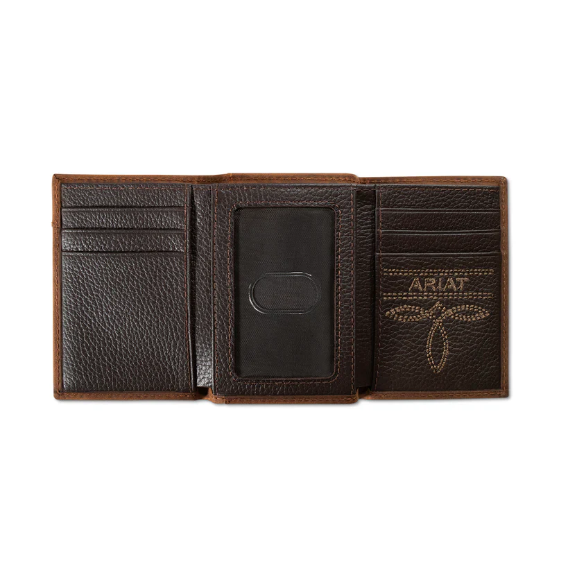 ARIAT TRIFOLD WALLET OVRLAY SCROLL EMBOSSED MEDIUM BROWN - Image 2