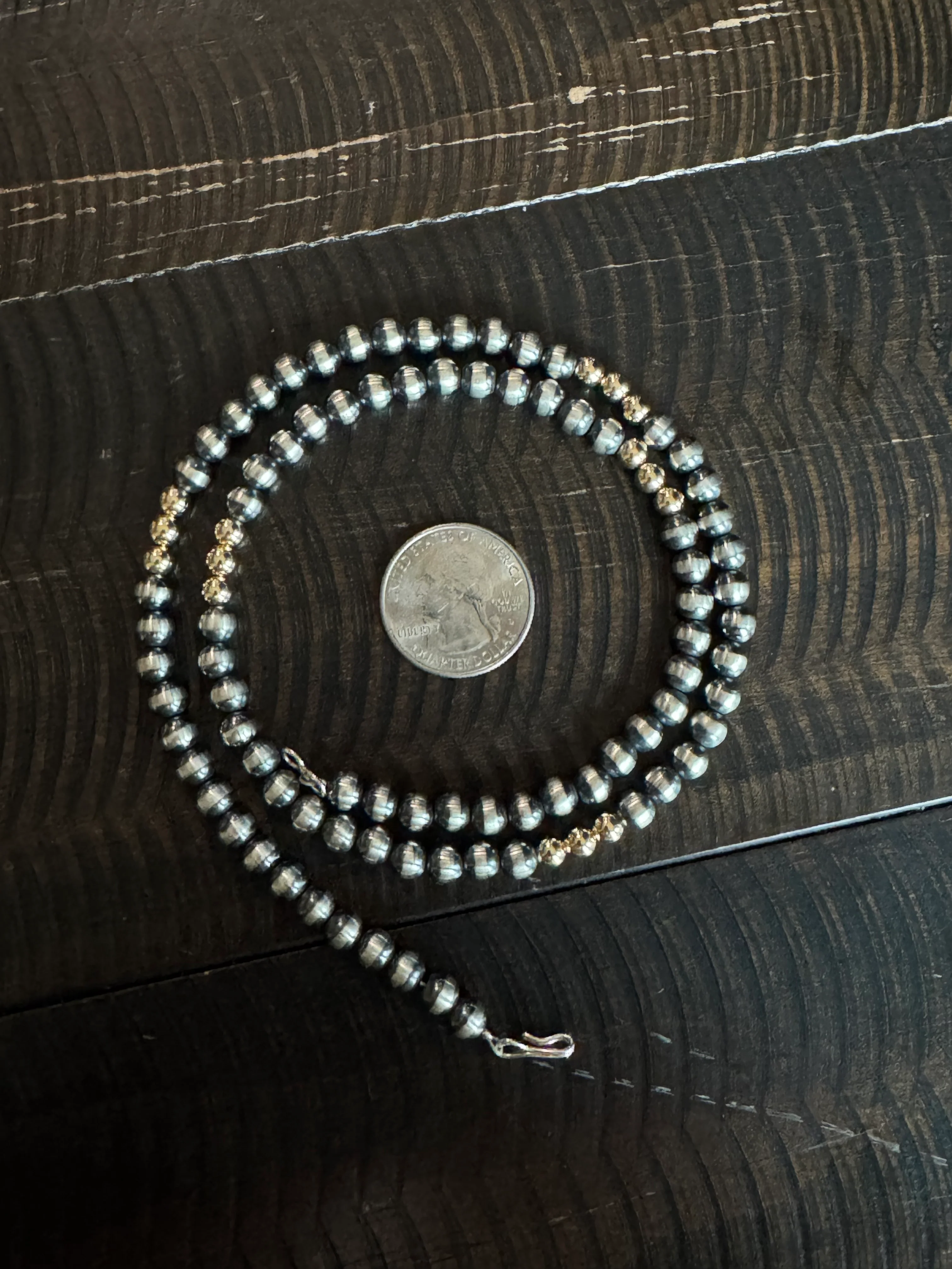 Authentic Silver and Gold 6mm 22” Navajo Pearl Necklace - Image 2