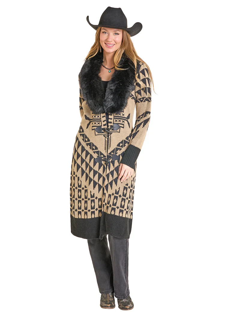 Aztec Sweater with Detachable Fur Collar - Image 2