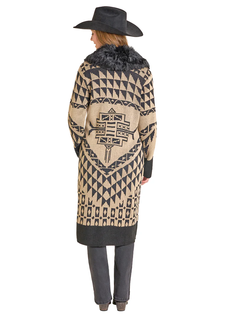 Aztec Sweater with Detachable Fur Collar - Image 3