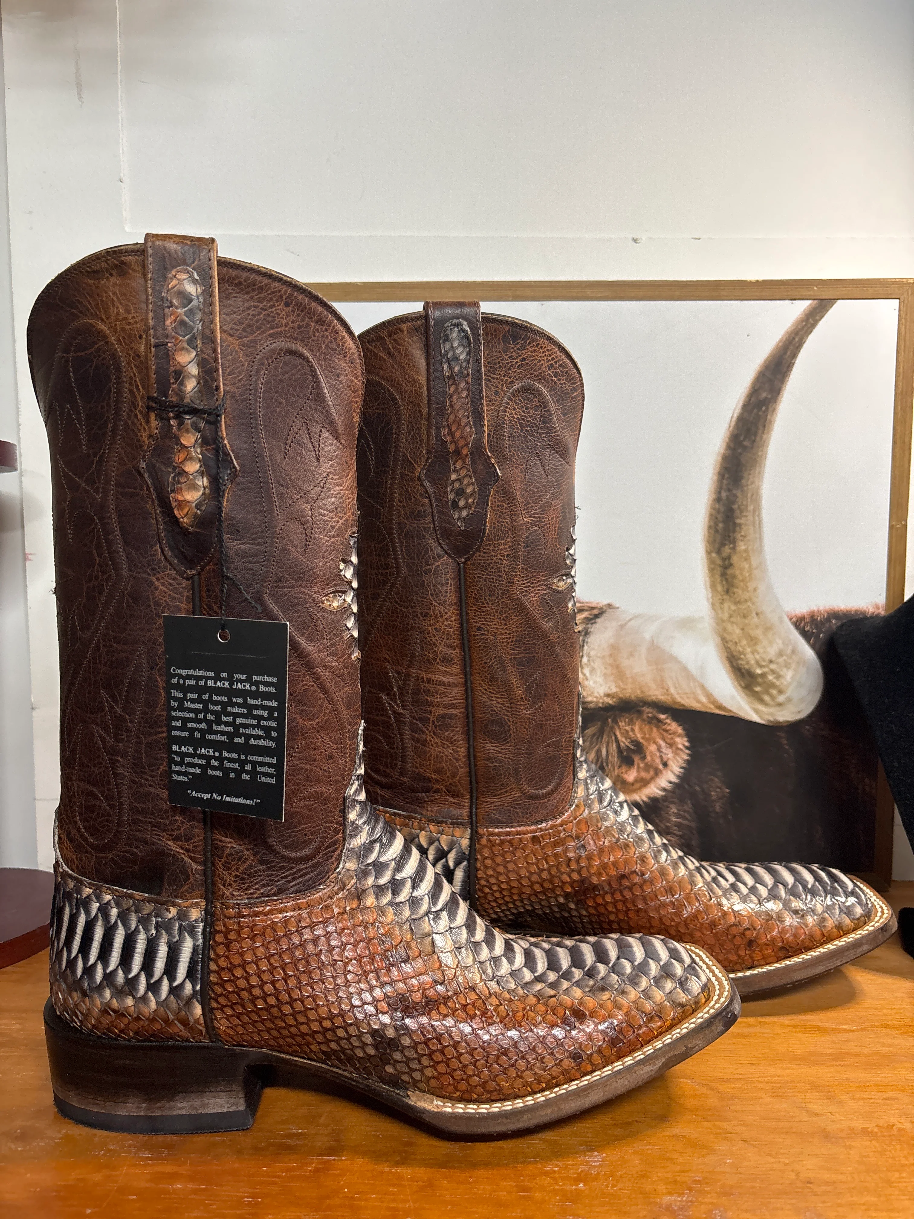 Black Jack Python Cowboy Boots - Rust Dyed Triad - Image 4