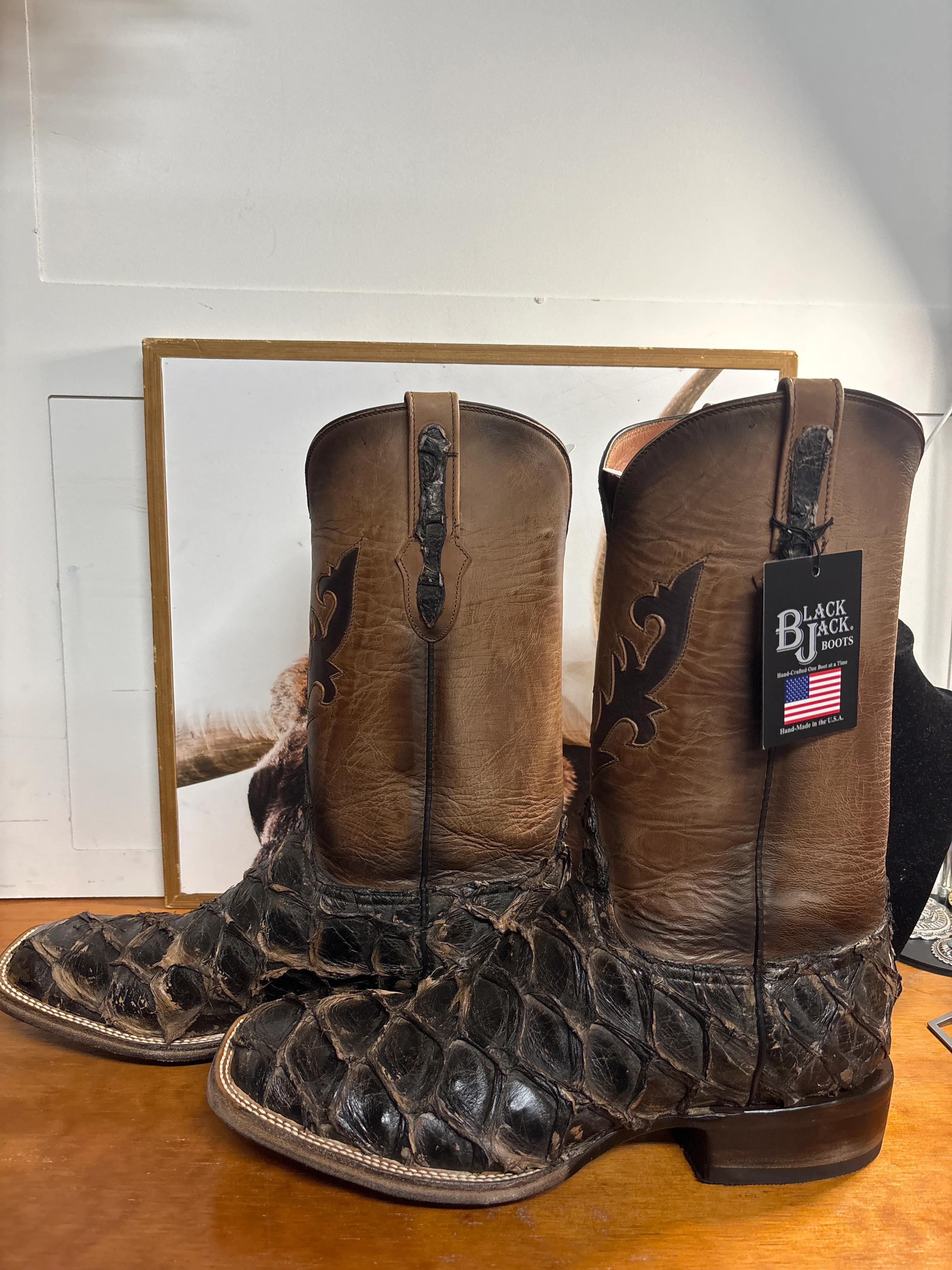 Black Jack Pirarucu Fish Cracked Earth Brown Boots - Image 2