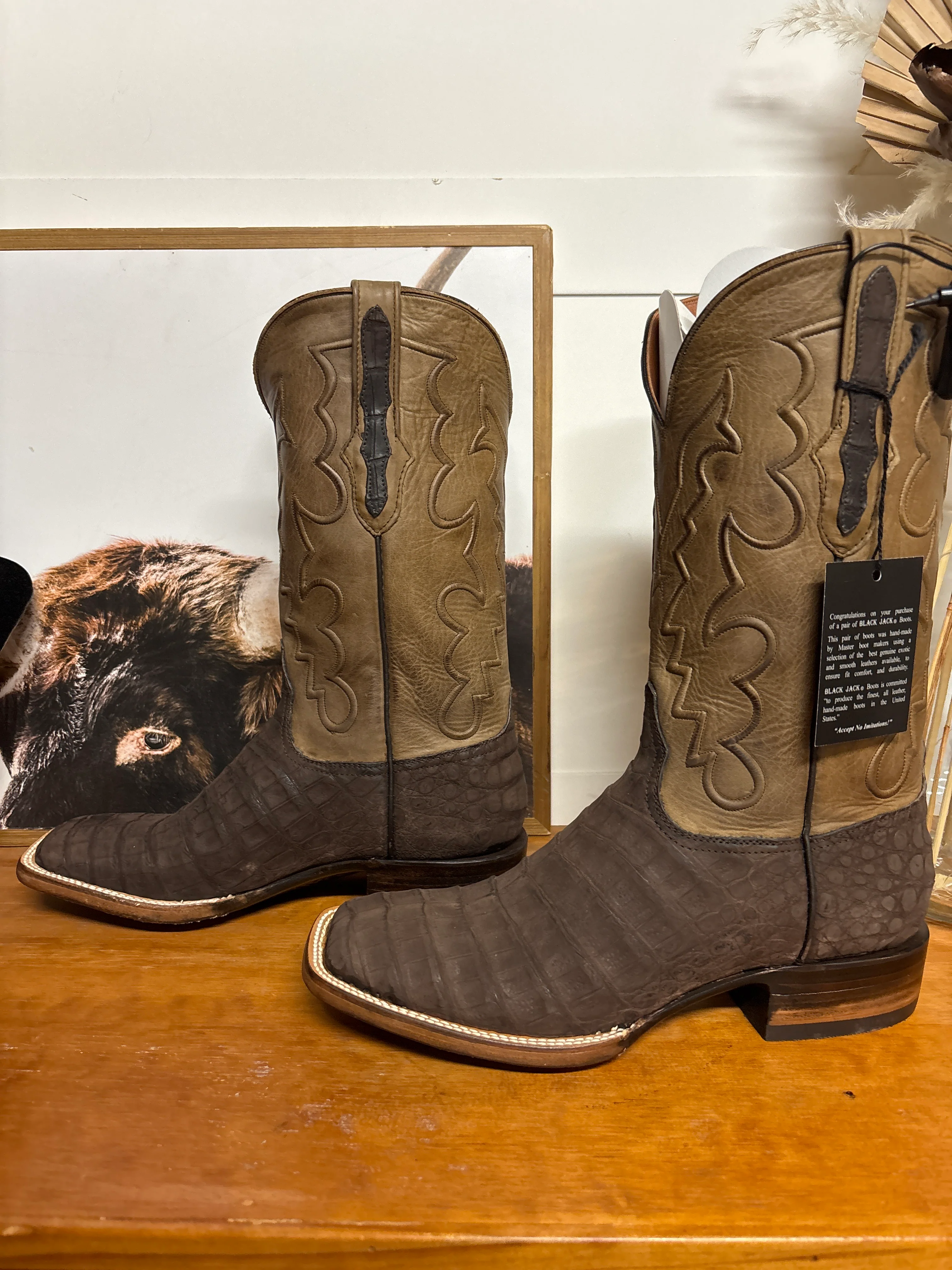 Black Jack Suede Caiman Boots - Image 2