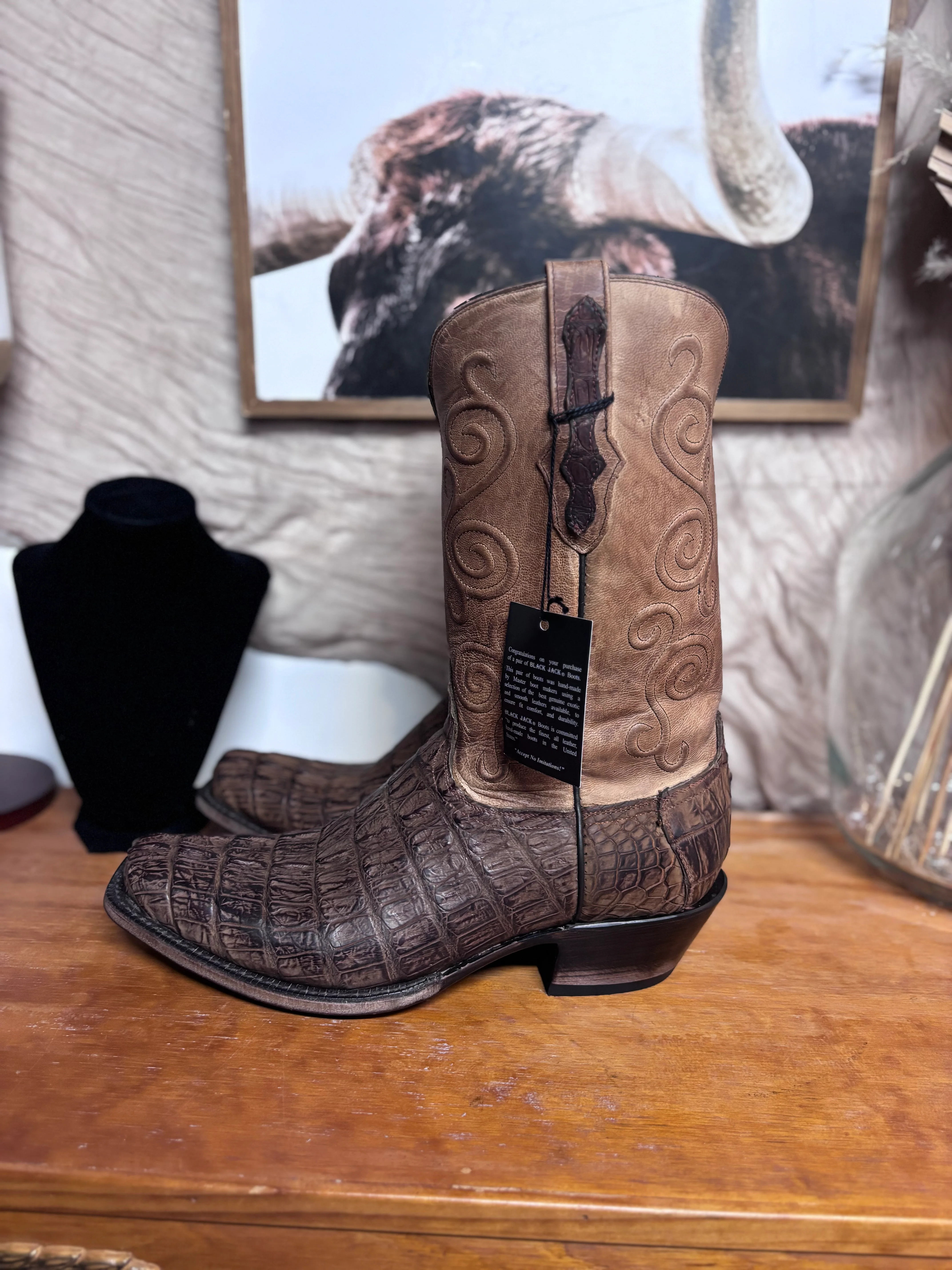 Black Jack Sueded Caiman Tail Boots - Image 2