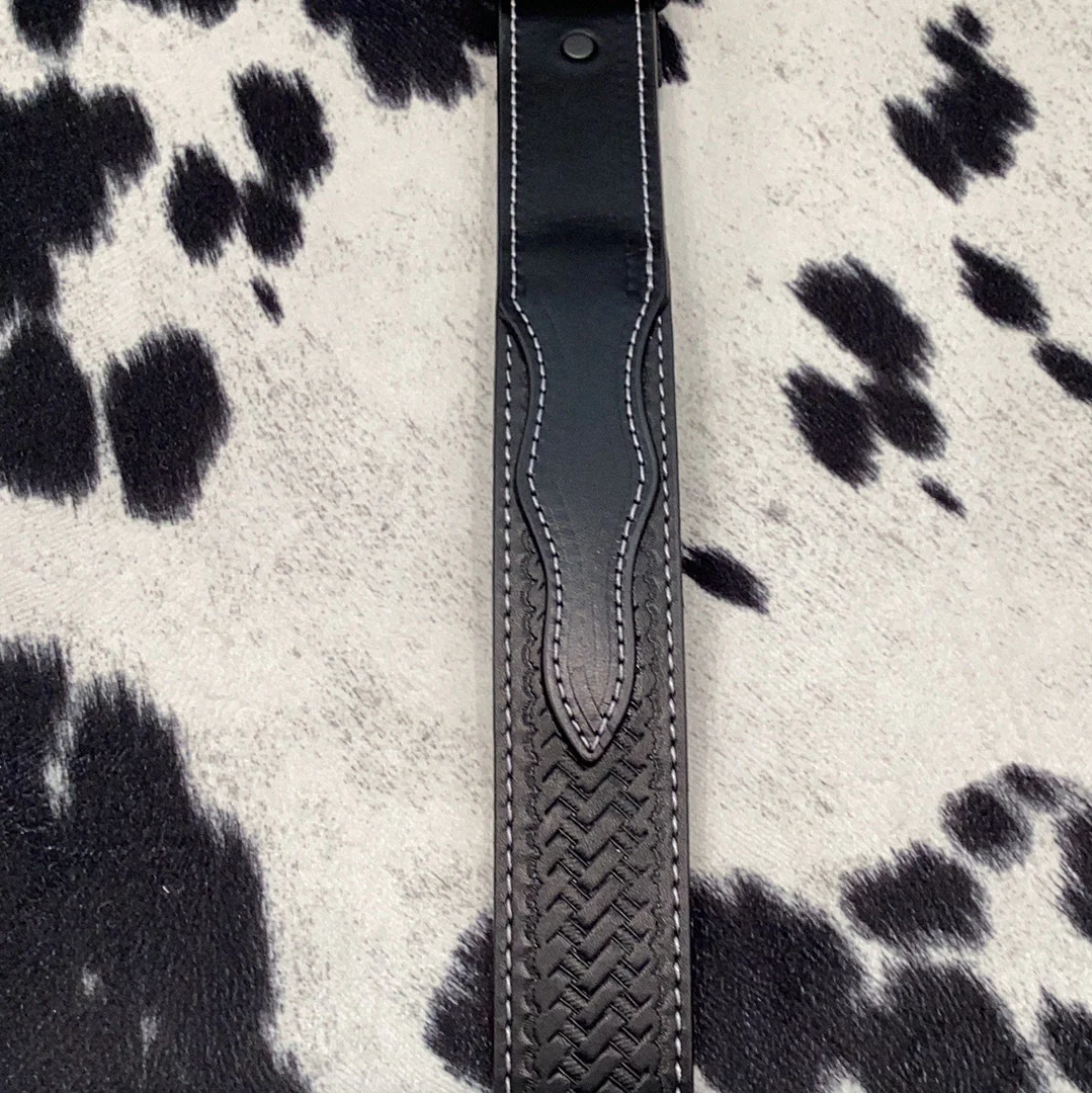 Black Tooled Basket Weave Mens Belt - Image 2