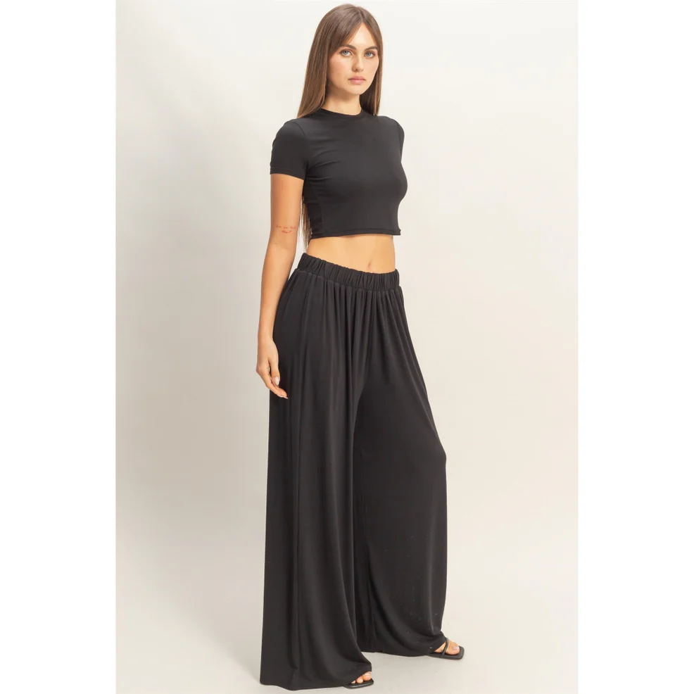 Black Wide Leg Pant & Top Set - Image 2