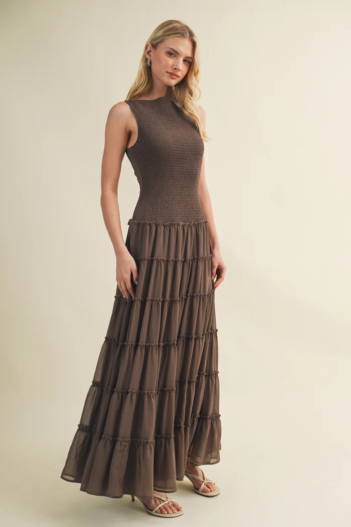 Boho Cocoa Chiffon Maxi Dress - Image 2