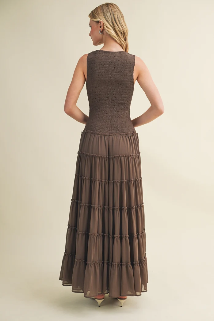 Boho Cocoa Chiffon Maxi Dress - Image 3