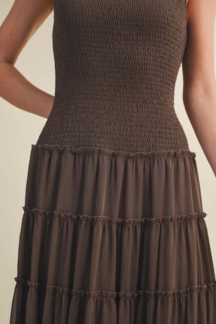 Boho Cocoa Chiffon Maxi Dress - Image 4