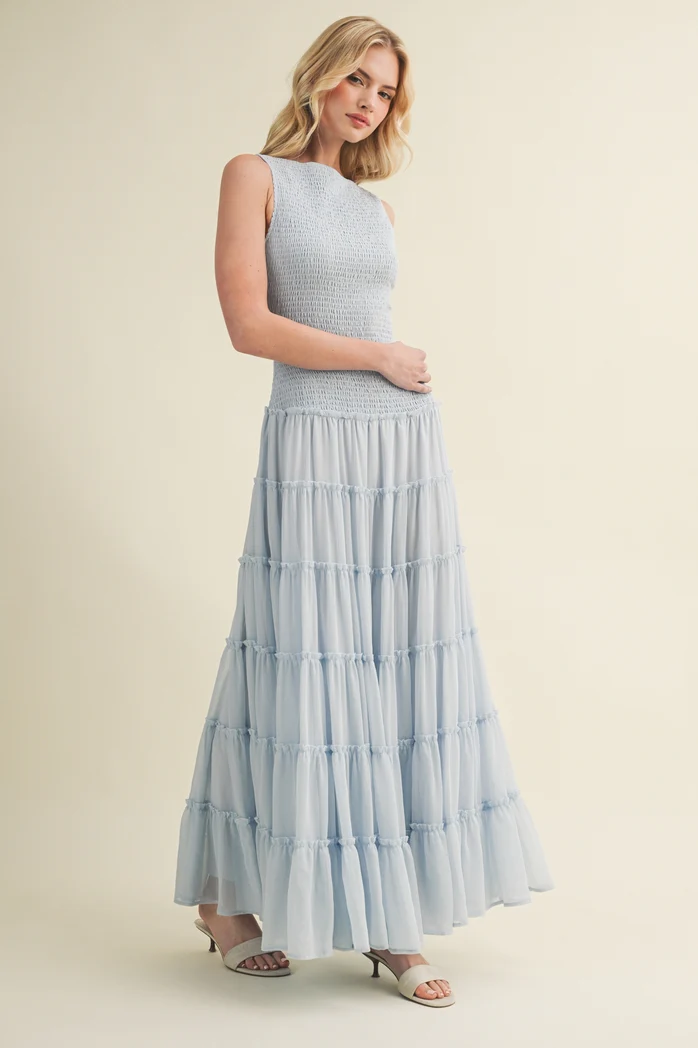 Boho Powder Blue Chiffon Maxi Dress - Image 2