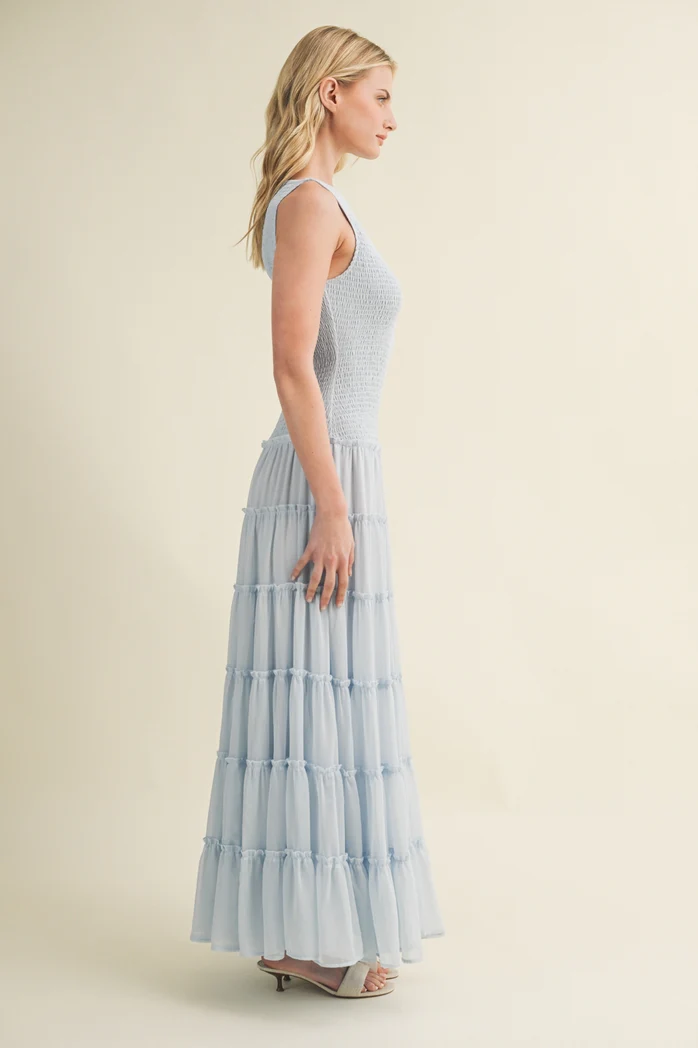 Boho Powder Blue Chiffon Maxi Dress - Image 3