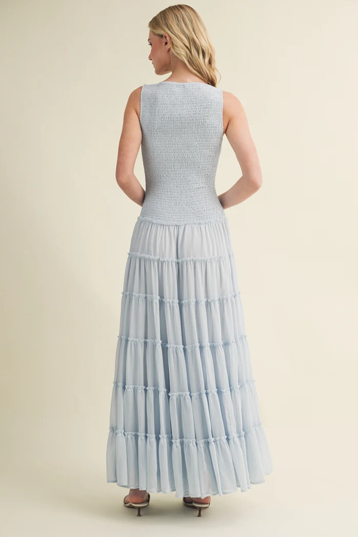 Boho Powder Blue Chiffon Maxi Dress - Image 4