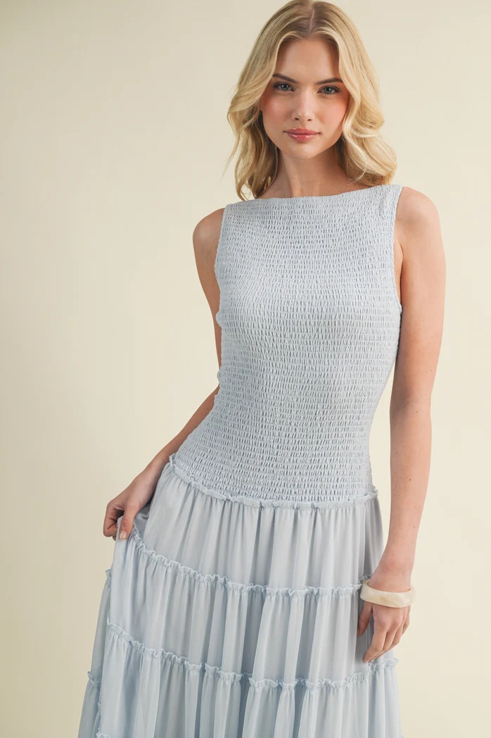 Boho Powder Blue Chiffon Maxi Dress - Image 5