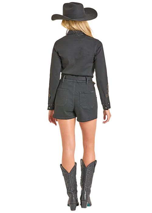 Boot Stitch Black Denim Romper - Image 6
