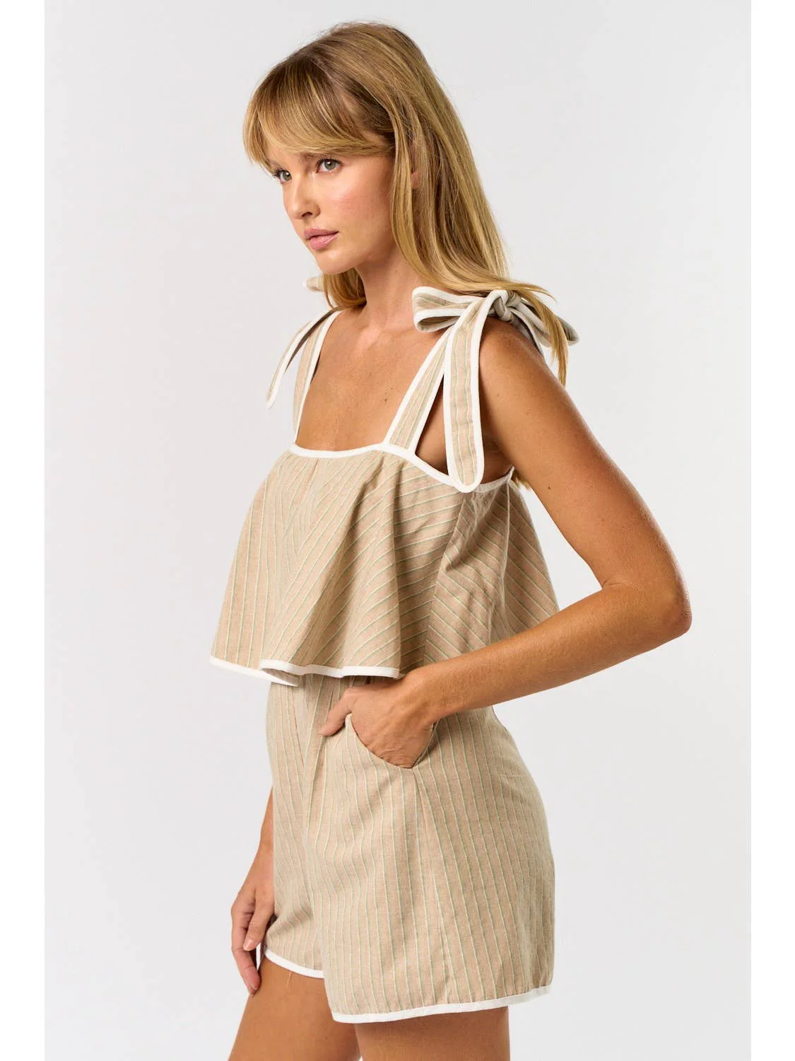 Bow Tie Taupe Romper - Image 2