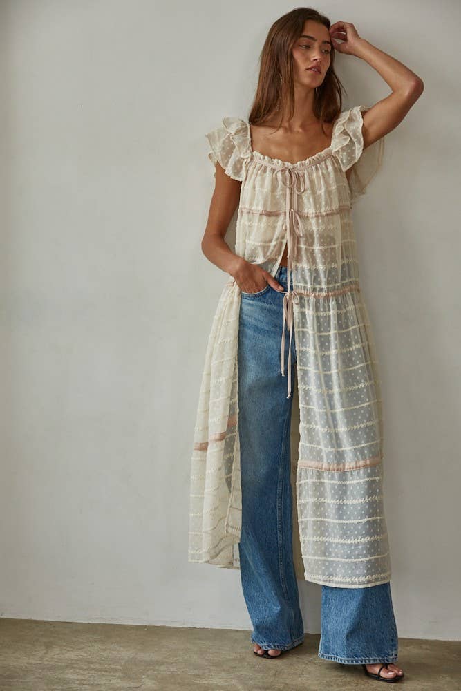 Woven See Through Open Front Flare Maxi Dress - Image 2