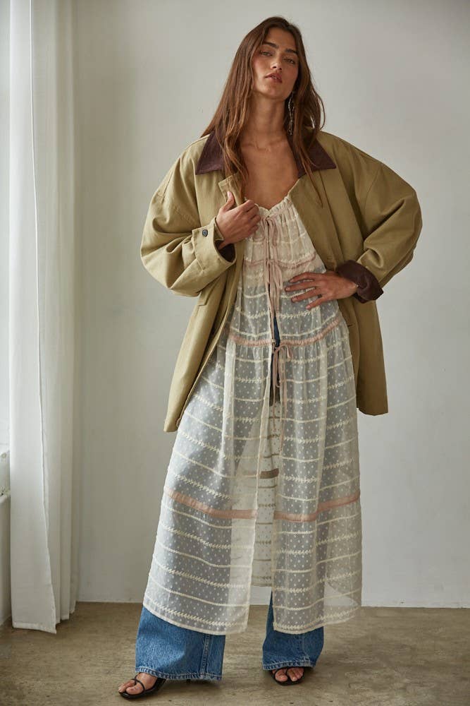 Woven See Through Open Front Flare Maxi Dress - Image 3