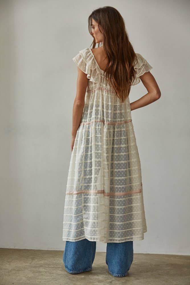 Woven See Through Open Front Flare Maxi Dress - Image 4