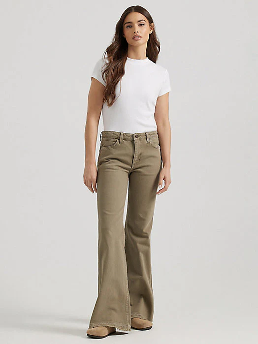 Sale ✨ Wrangler Carly Olive Fray Hem Flare Women's Jeans - Image 6