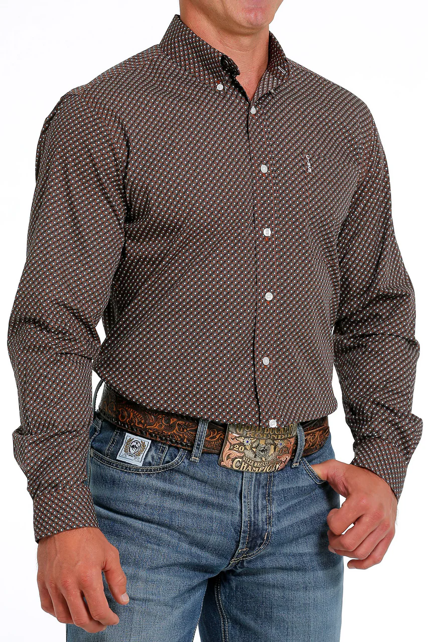 Final Sale ✨Cinch Men’s Brown Polka Dot Button Up