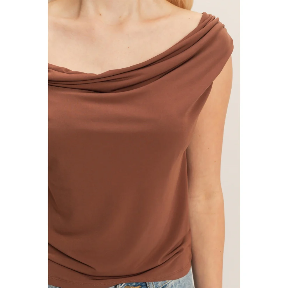 Chocolate Sleeveless Cowl Neck Top - Image 4