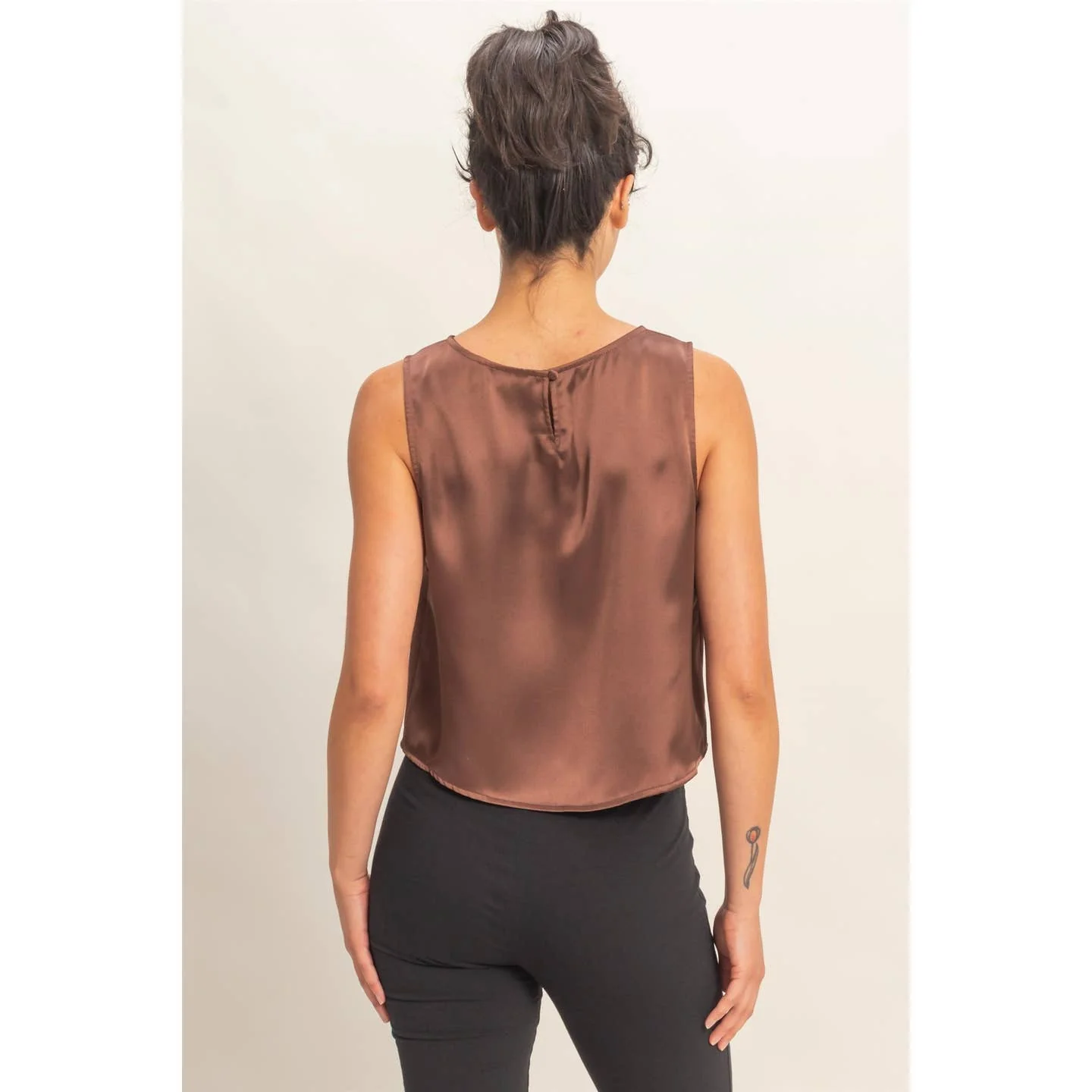 Chocolate Satin Keyhole Top - Image 2