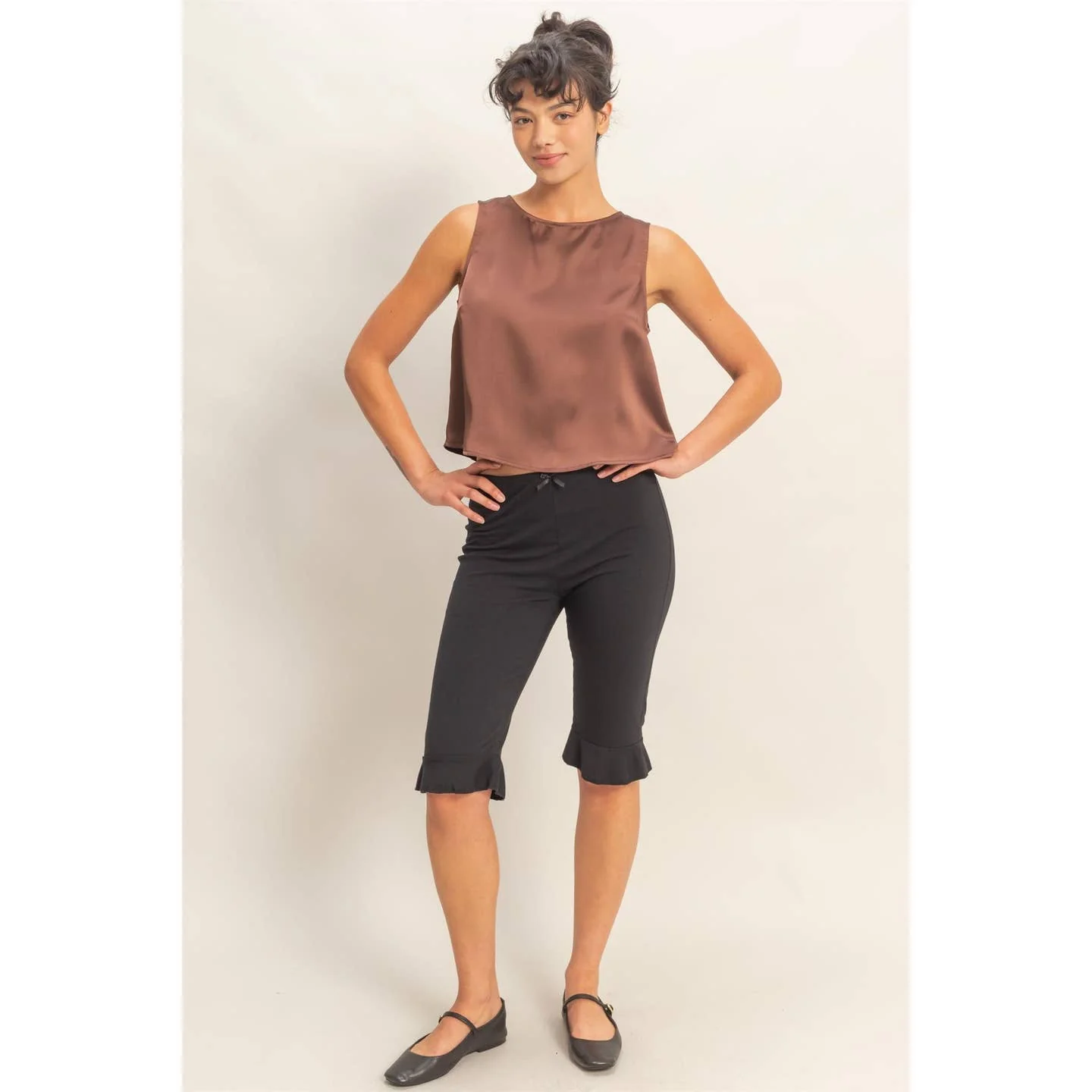 Chocolate Satin Keyhole Top - Image 3