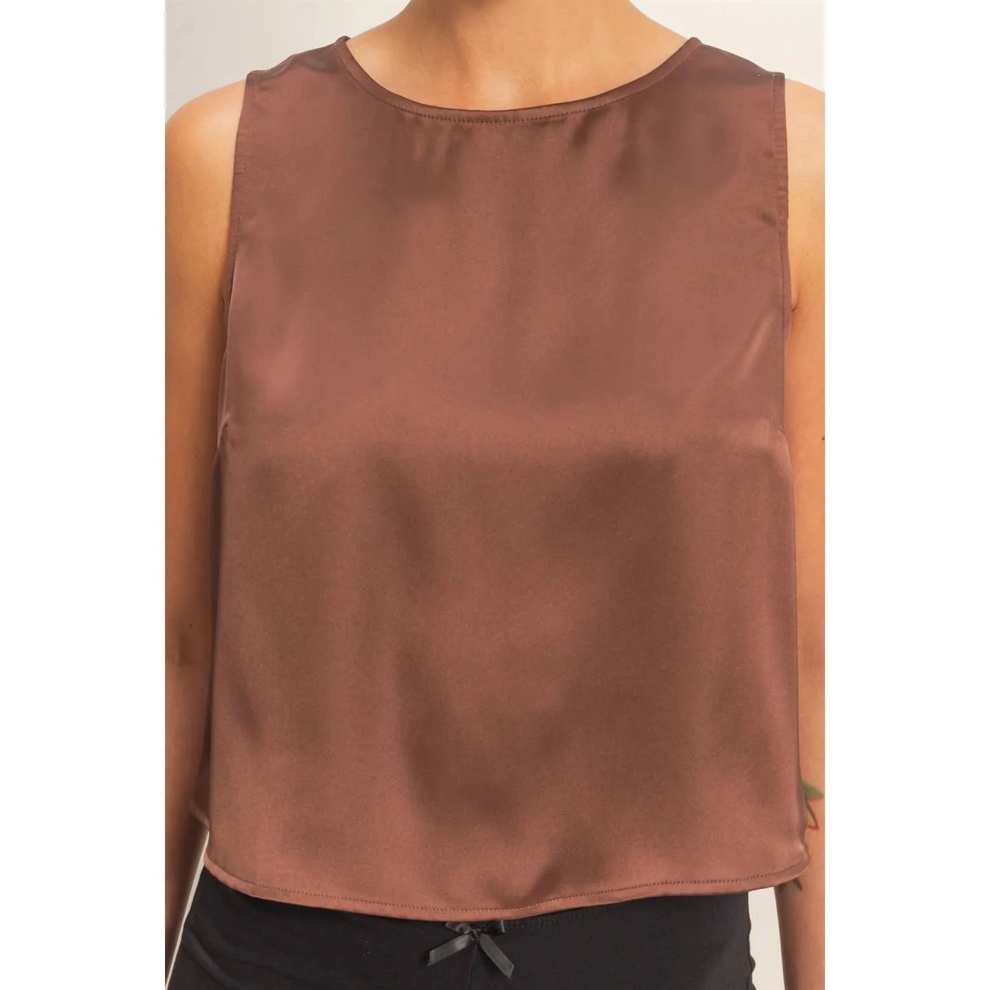 Chocolate Satin Keyhole Top - Image 4