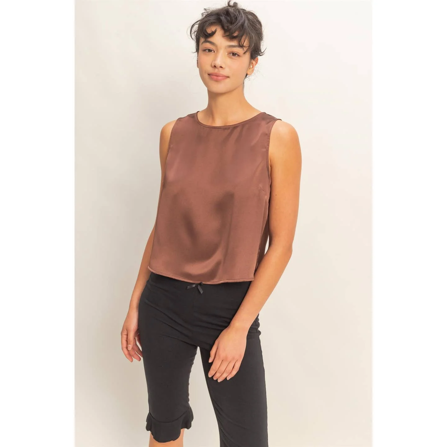 Chocolate Satin Keyhole Top - Image 5