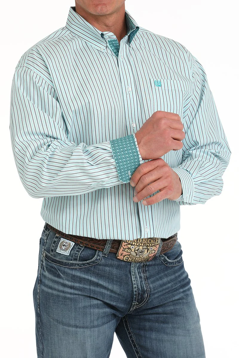Cinch Aqua Grey Button Up Men's Shirt - Image 2