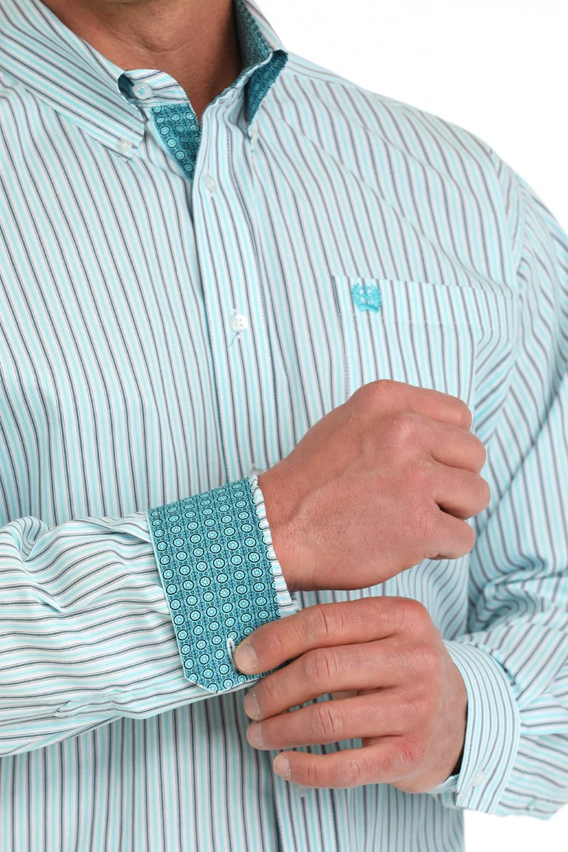 Cinch Aqua Grey Button Up Men's Shirt - Image 3