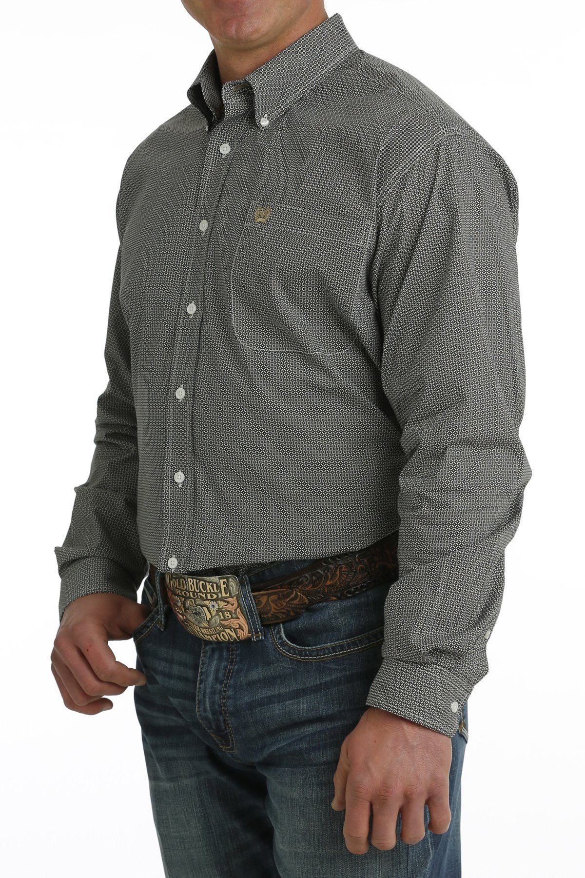 Cinch Black & White Men's Button Up Shirt - Image 2