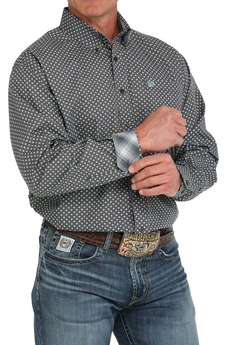 Cinch Gray Geometric Button Up Men's Shirt - Image 2
