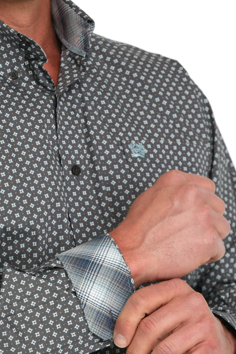 Cinch Gray Geometric Button Up Men's Shirt - Image 3
