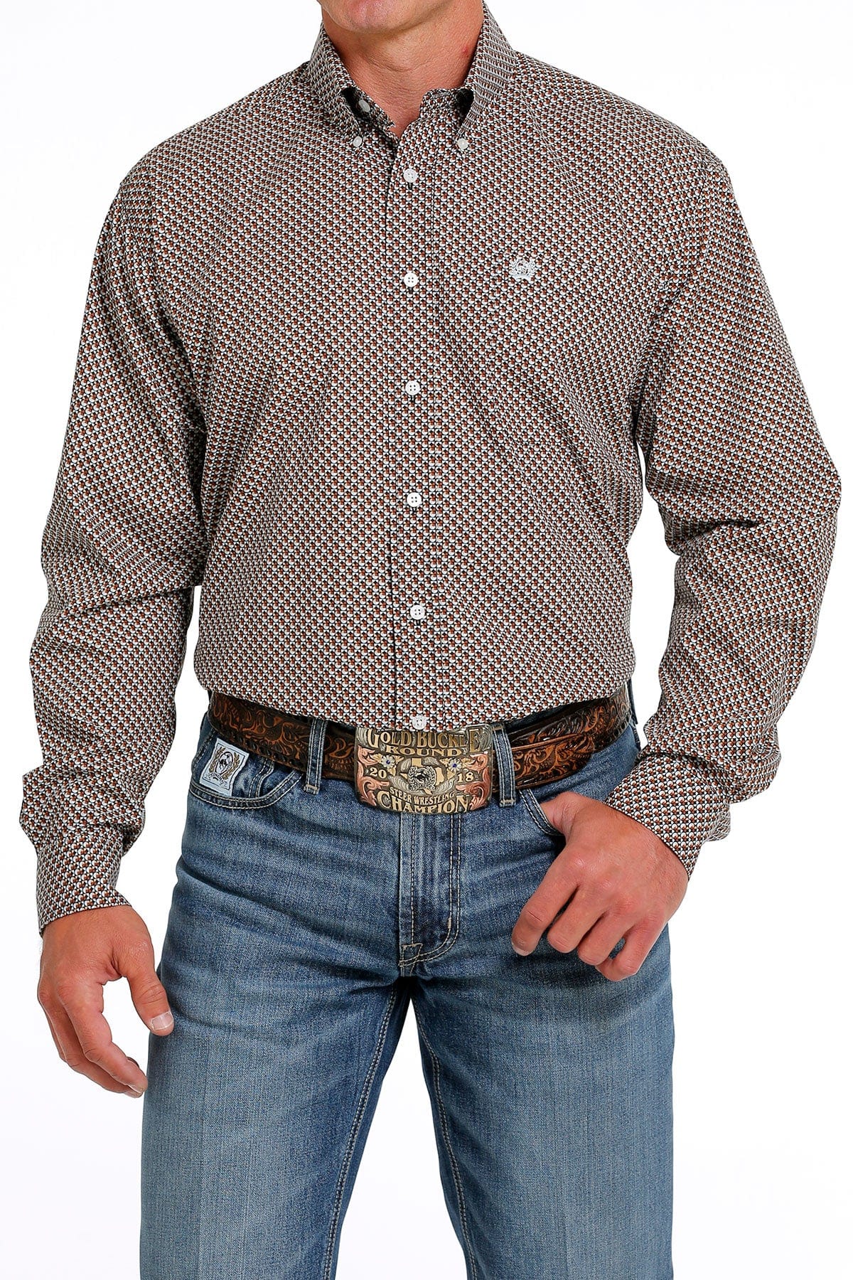 Final Sale ✨ Cinch Men’s Brown Geometric Button Up - Image 2