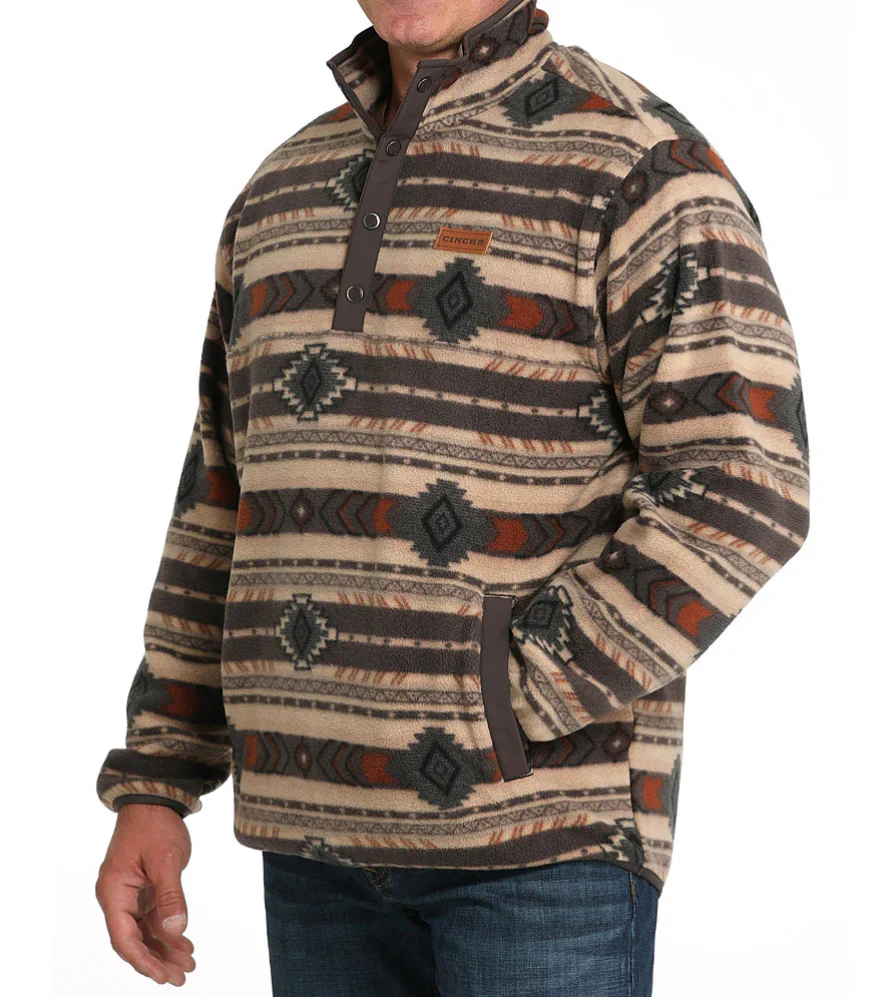 CINCH MEN'S BROWN AZTEC FLEECE PULL OVER - Image 2