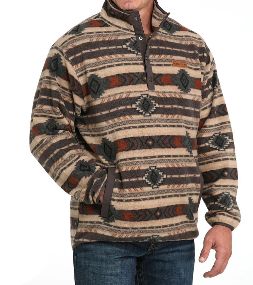 CINCH MEN'S BROWN AZTEC FLEECE PULL OVER - Image 3