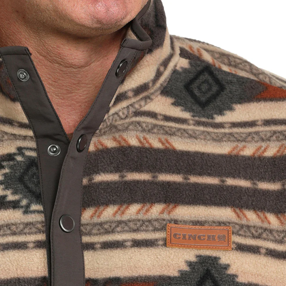 CINCH MEN'S BROWN AZTEC FLEECE PULL OVER - Image 4