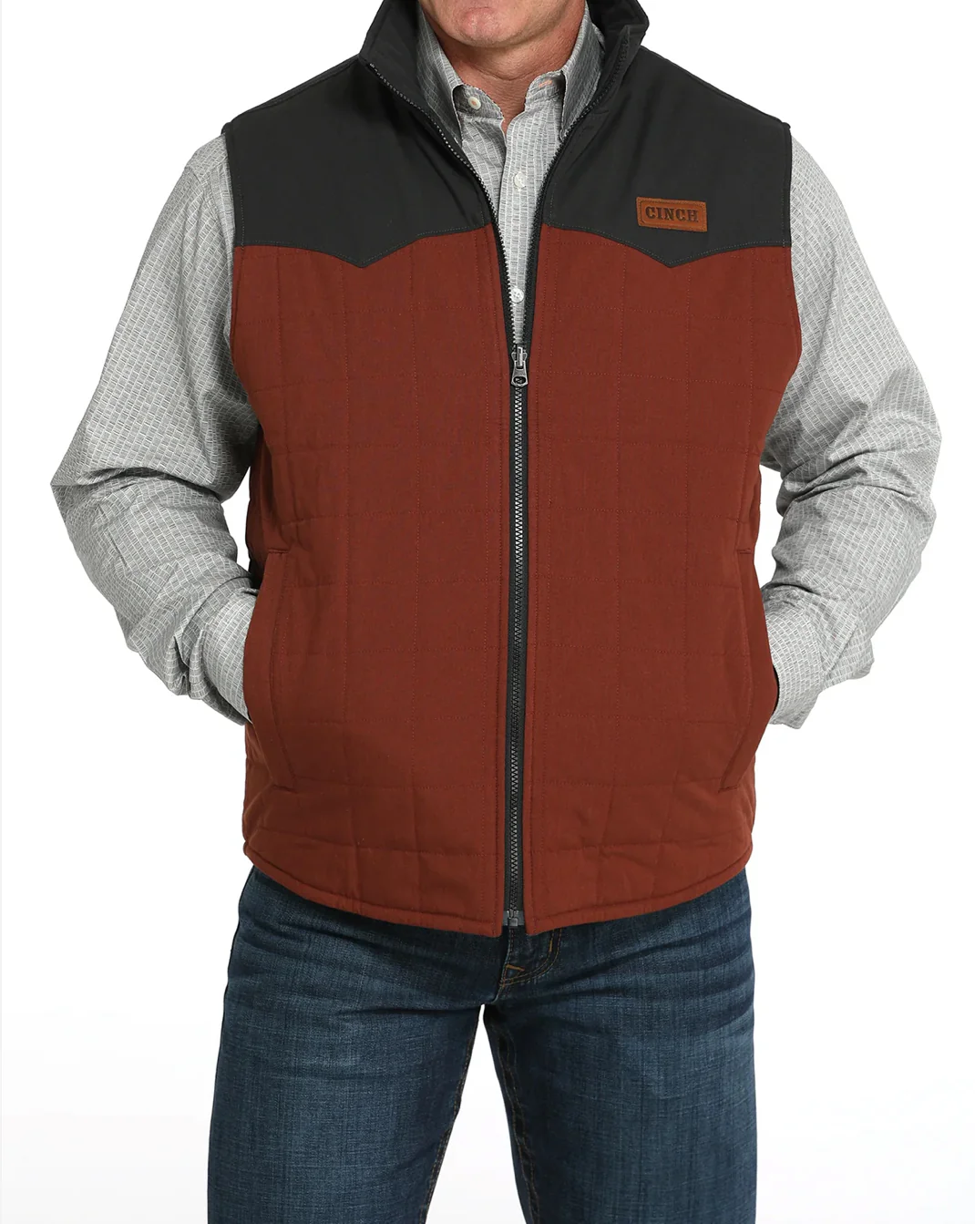 Cinch Men's Rust Brown & Black Aztec Print Reversible Quilted Vest - Image 2