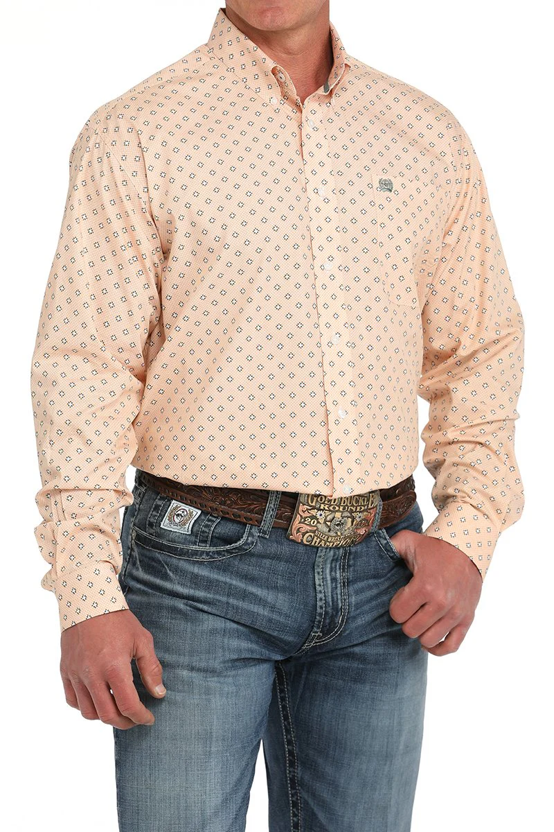 Cinch Orange Cream Button Up Men's Shirt - Image 3