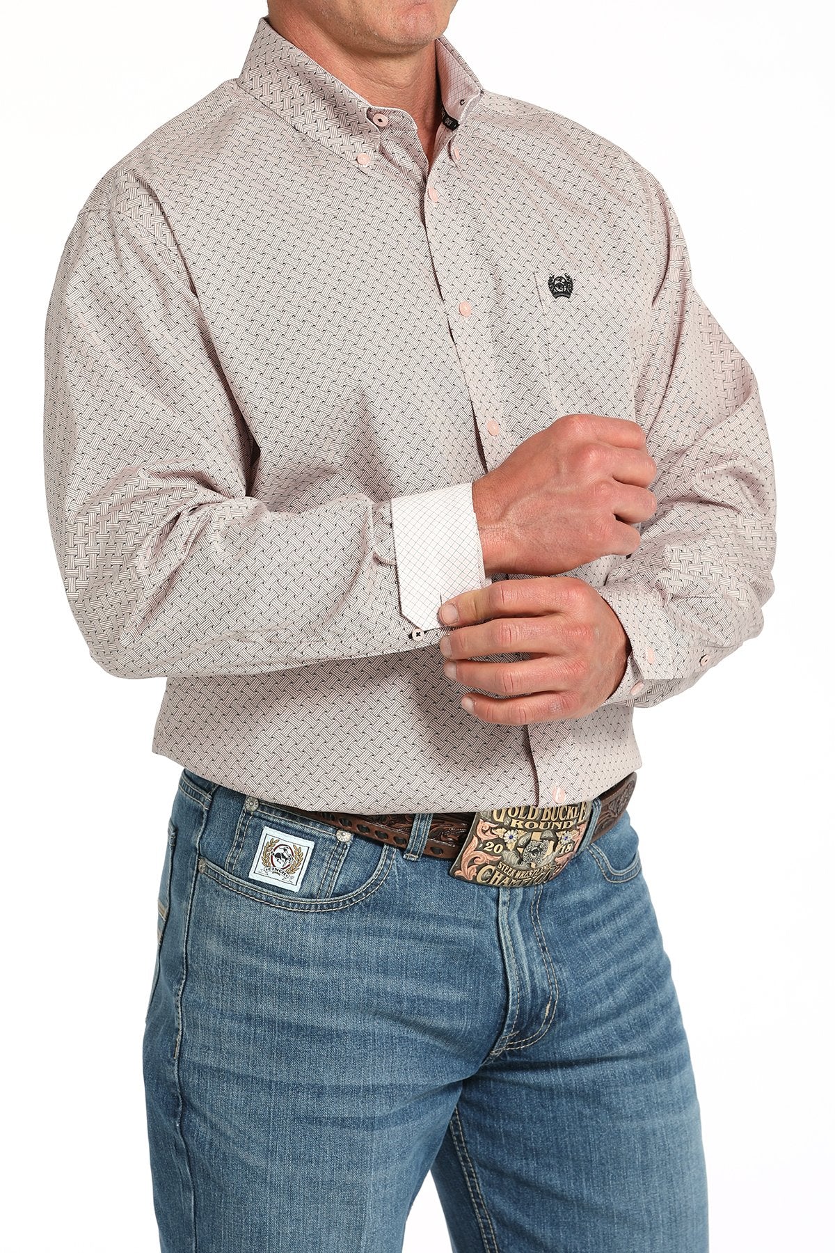 Cinch Pink Weave Button Up Men's Shirt - Image 3